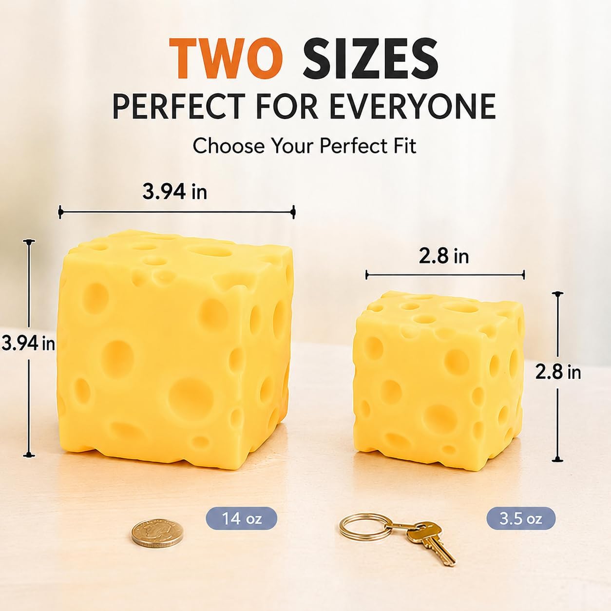 Cheese Squishy Toys, 2.8 Inch Yellow Cheese Squeeze Toy, Slow Rising Soft Cube Block of Cheese Squishy Sensory Fidget Toy Relieves Stress for Adults Office Travel Gifts Party Holiday (2.8 Inch)