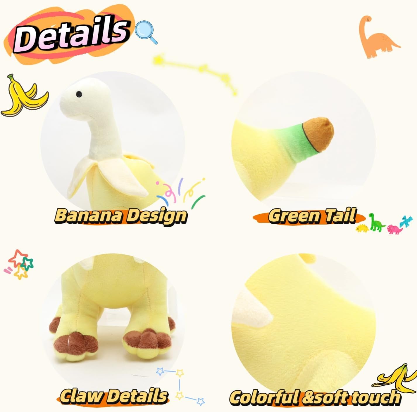 11'' Banana Dinosaur Plush Toy, Yellow Dinosur Stuffed Animal, Soft and Creative Design, Perfect Present for Kids and Friends, Ideal Present for Birthdays, Christmas, Children's Day