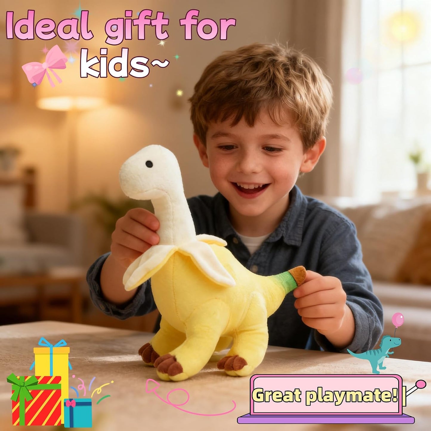 11'' Banana Dinosaur Plush Toy, Yellow Dinosur Stuffed Animal, Soft and Creative Design, Perfect Present for Kids and Friends, Ideal Present for Birthdays, Christmas, Children's Day