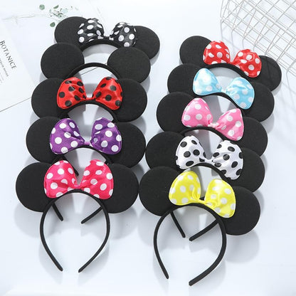 24Pcs Mouse Costume Deluxe Fabric Ears Headband Polka Dots Bow Hairs Accessories Headwear Party Favors Decorations
