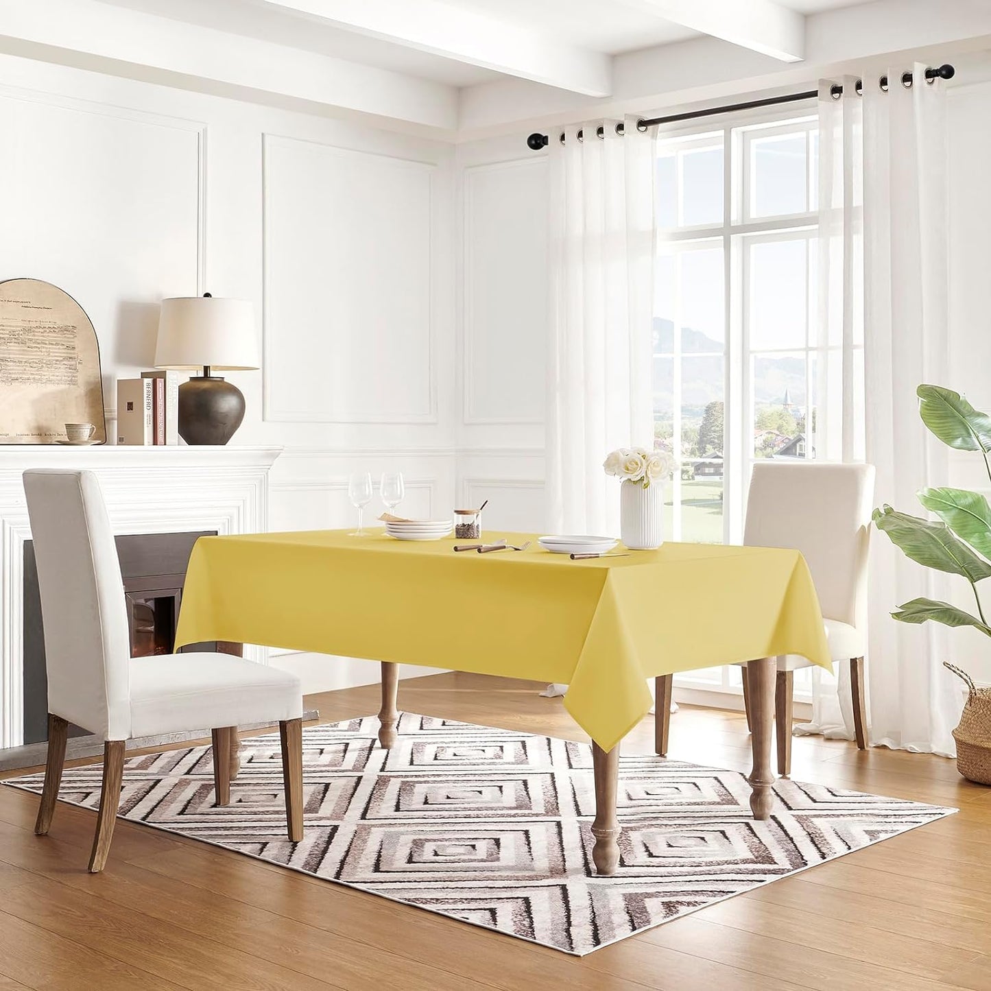 Table Cloth Rectangle Waterproof Spill-Proof Wrinkle-Free Tablecloth Washable, Kitchen Dining Tabletop Decoration, Fabric Table Cover for Indoor and Outdoor Use, 60 x 120 Inch, Yellow