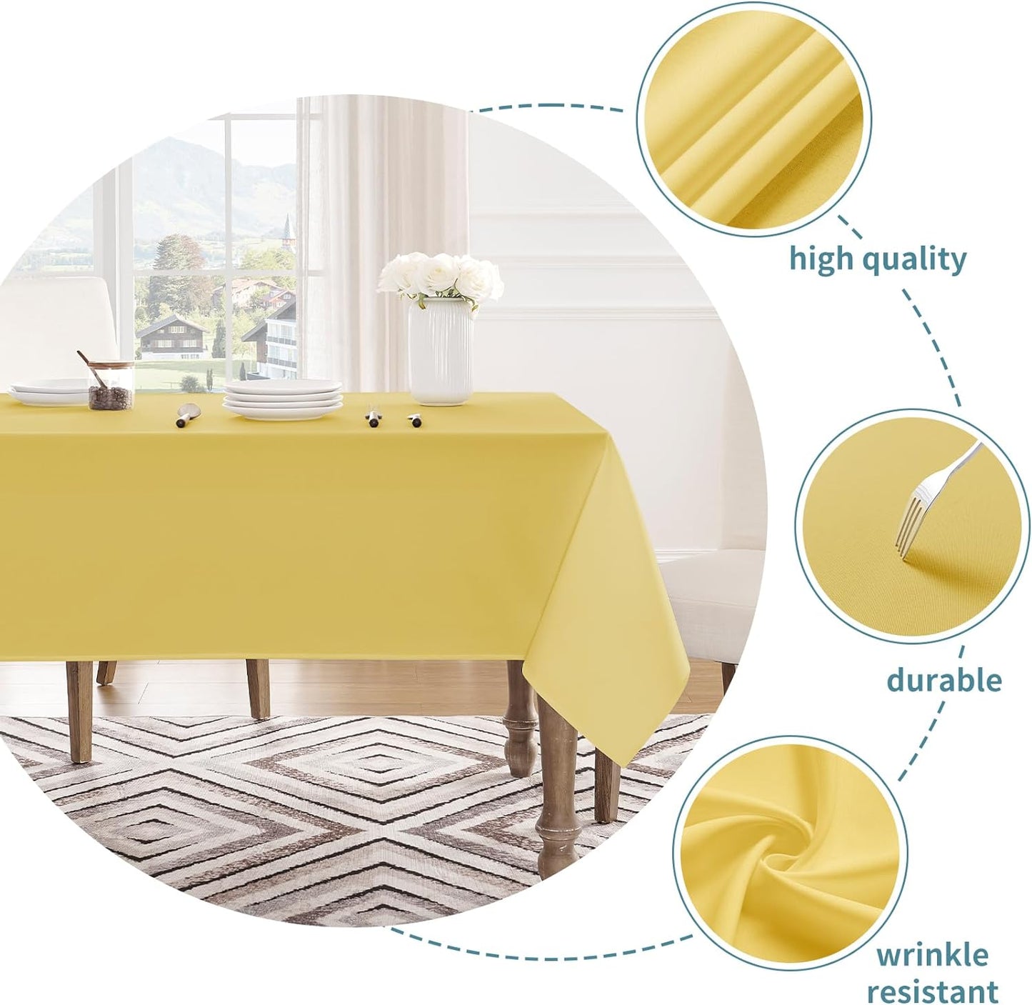 Table Cloth Rectangle Waterproof Spill-Proof Wrinkle-Free Tablecloth Washable, Kitchen Dining Tabletop Decoration, Fabric Table Cover for Indoor and Outdoor Use, 60 x 120 Inch, Yellow