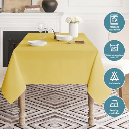 Table Cloth Rectangle Waterproof Spill-Proof Wrinkle-Free Tablecloth Washable, Kitchen Dining Tabletop Decoration, Fabric Table Cover for Indoor and Outdoor Use, 60 x 120 Inch, Yellow
