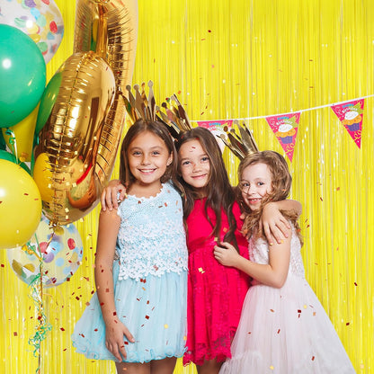 Macaron Yellow Metallic Tinsel Foil Fringe Curtains, 2 Pack 3.3x8.3 Feet Streamer Backdrop for Birthday Party Decorations, Yellow Tinsel Backdrop for Easter Thanksgiving Graduation, Mardi Gras Decor