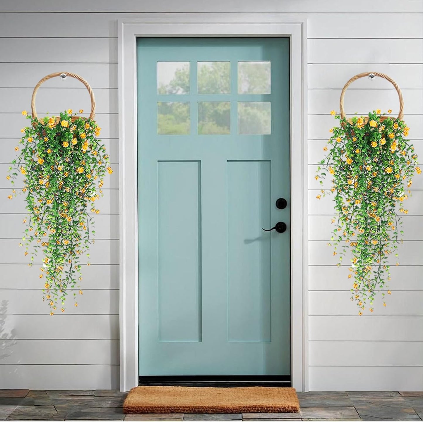 Artificial Hanging Flowers, 3 Pcs Fake Hanging Plants Artificial Vines for Outdoors, Fake Ivy Vine UV Resistant No Fade Faux Plants for Indoor Outside Garden Patio Yard Greenery Decoration (Yellow)