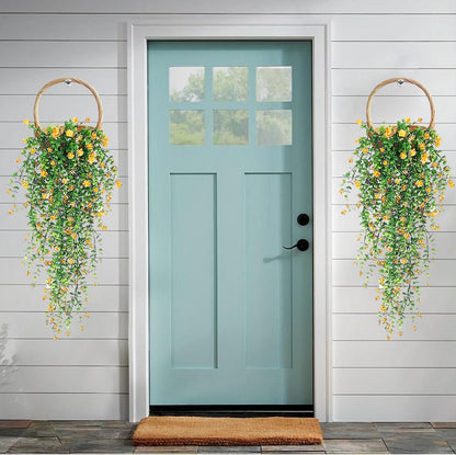 Artificial Hanging Flowers, 3 Pcs Fake Hanging Plants Artificial Vines for Outdoors, Fake Ivy Vine UV Resistant No Fade Faux Plants for Indoor Outside Garden Patio Yard Greenery Decoration (Yellow)