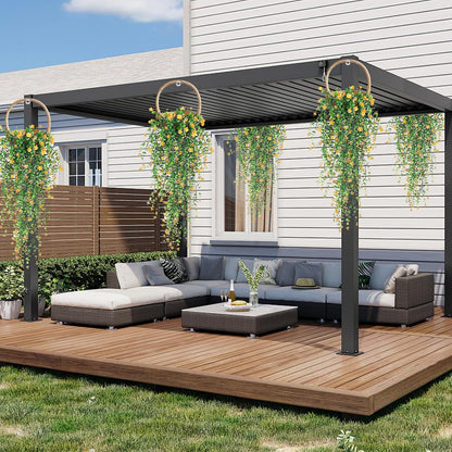 Artificial Hanging Flowers, 3 Pcs Fake Hanging Plants Artificial Vines for Outdoors, Fake Ivy Vine UV Resistant No Fade Faux Plants for Indoor Outside Garden Patio Yard Greenery Decoration (Yellow)