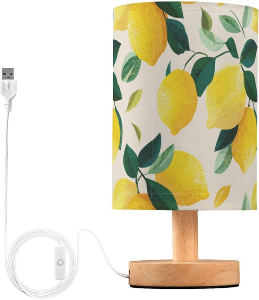Bedside Table Lamp Lemon Yellow Citrus Fruits (76) Kids Nightstand Lamp Night Light Fabric Shade for Bedroom Living Room Home Office