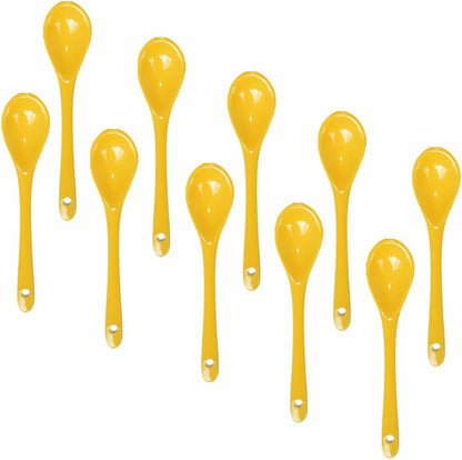 Yellow 10 pcs Porcelain Egg Spoons Ceramic Spoons 4.7 inch Coffee Dessert Yogurt Tea Milky Tea