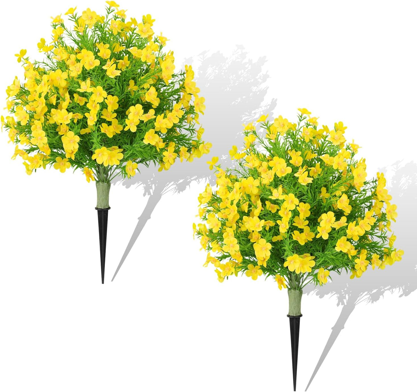 22.5" Artificial Boxwood Topiary Ball Trees Set of 2 Yellow | UV resistant no fade faux shrubs with ground spike, decoration for garden patio porch yard indoor outdoor