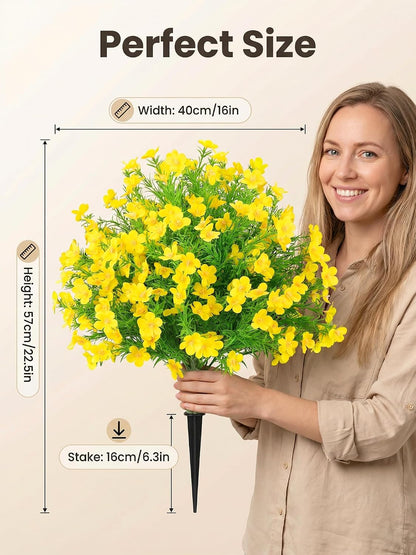 22.5" Artificial Boxwood Topiary Ball Trees Set of 2 Yellow | UV resistant no fade faux shrubs with ground spike, decoration for garden patio porch yard indoor outdoor