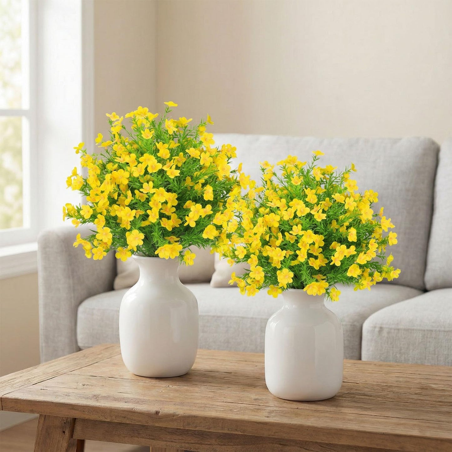 22.5" Artificial Boxwood Topiary Ball Trees Set of 2 Yellow | UV resistant no fade faux shrubs with ground spike, decoration for garden patio porch yard indoor outdoor