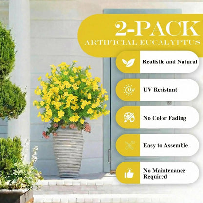 22.5" Artificial Boxwood Topiary Ball Trees Set of 2 Yellow | UV resistant no fade faux shrubs with ground spike, decoration for garden patio porch yard indoor outdoor