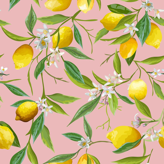 Pink Lemon Wallpaper Stick and Peel Vintage Fruit Wallpaper for Kitchen Bathroom Nursery 17.7''x118'' Prepasted Removable Lemon Floral Wallpaper Pink Contact Paper for Cabinets Drawers Shelves