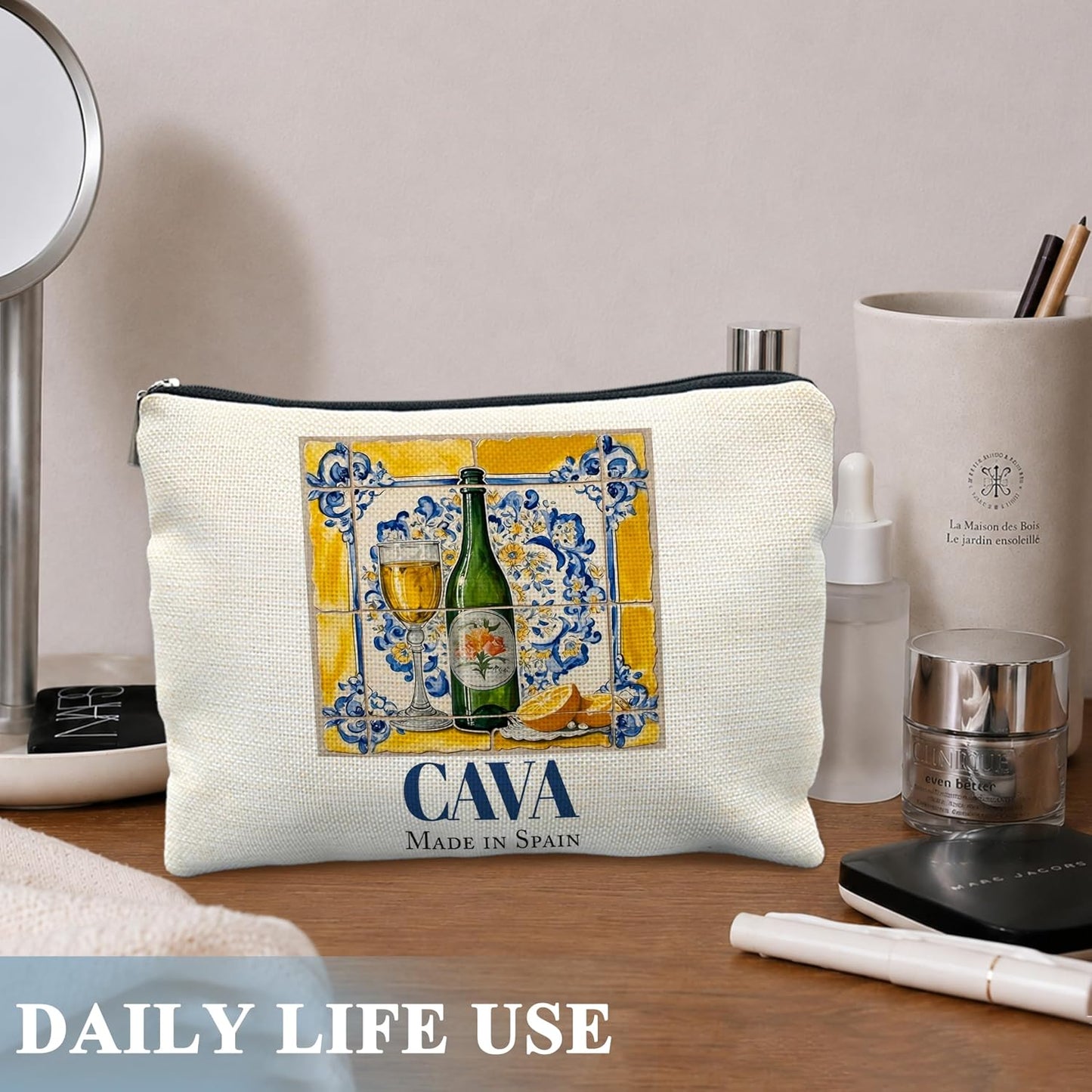 Italian Lemons Makeup Bags Travel Lemon Purse Italian Gifts for Women | Lemon Purse，Blue and Yellow Spanish Wine Lover Makeup Bag Gifts,Birthday Gifts for Women Lemon Lover Travel Pouch