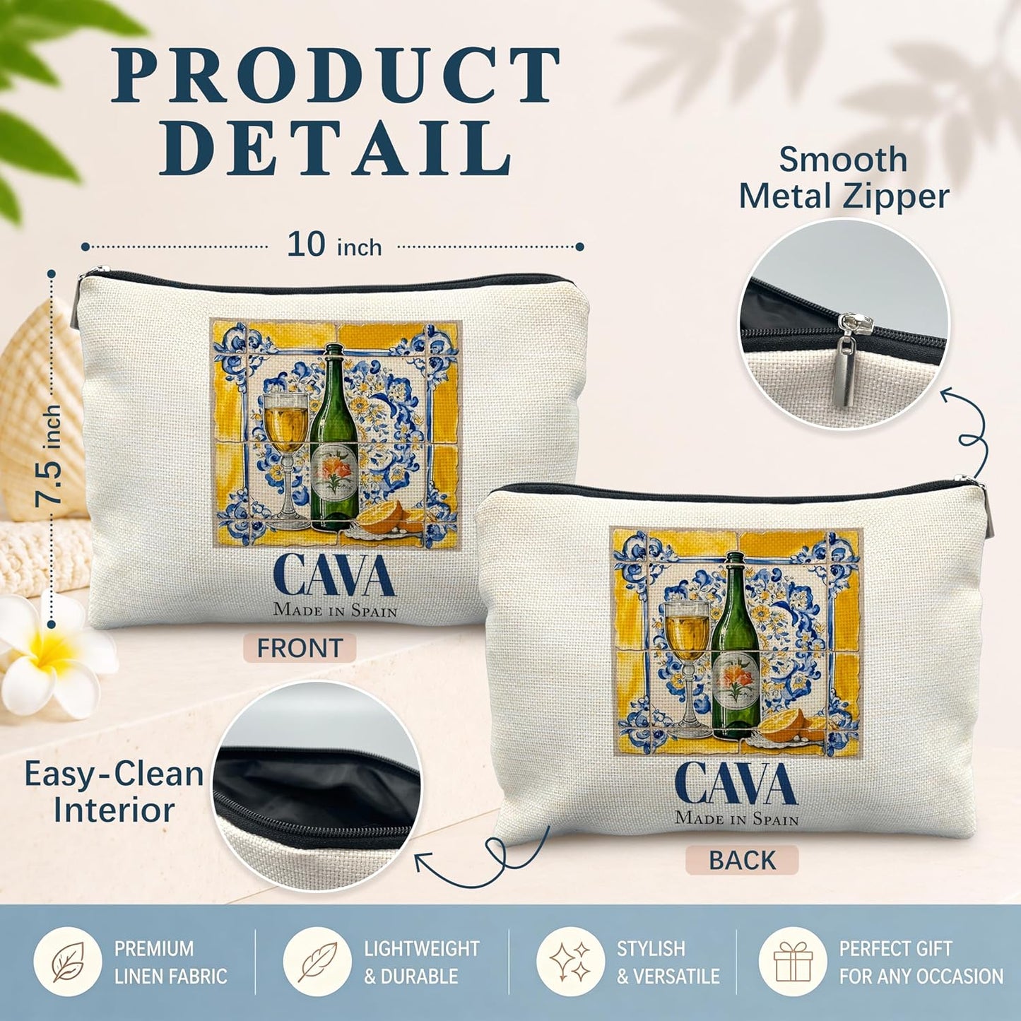 Italian Lemons Makeup Bags Travel Lemon Purse Italian Gifts for Women | Lemon Purse，Blue and Yellow Spanish Wine Lover Makeup Bag Gifts,Birthday Gifts for Women Lemon Lover Travel Pouch