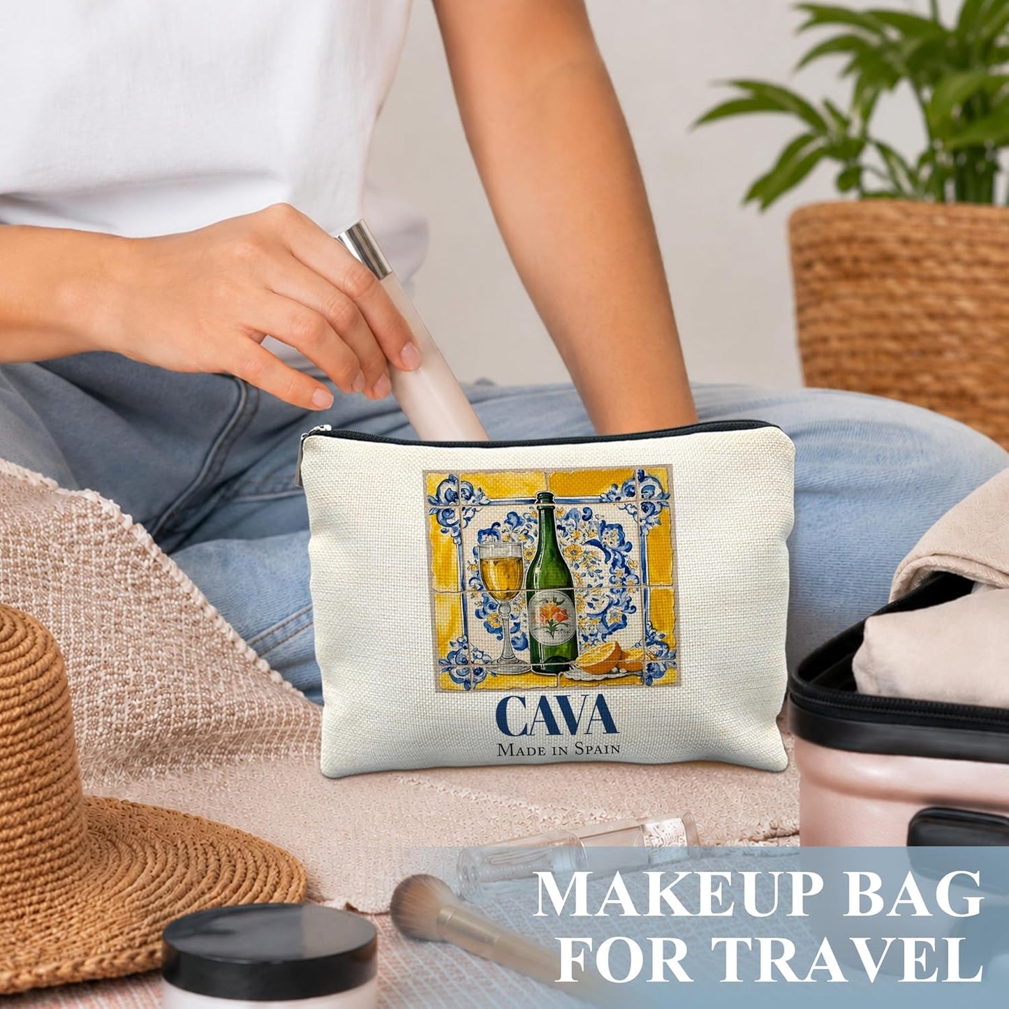 Italian Lemons Makeup Bags Travel Lemon Purse Italian Gifts for Women | Lemon Purse，Blue and Yellow Spanish Wine Lover Makeup Bag Gifts,Birthday Gifts for Women Lemon Lover Travel Pouch