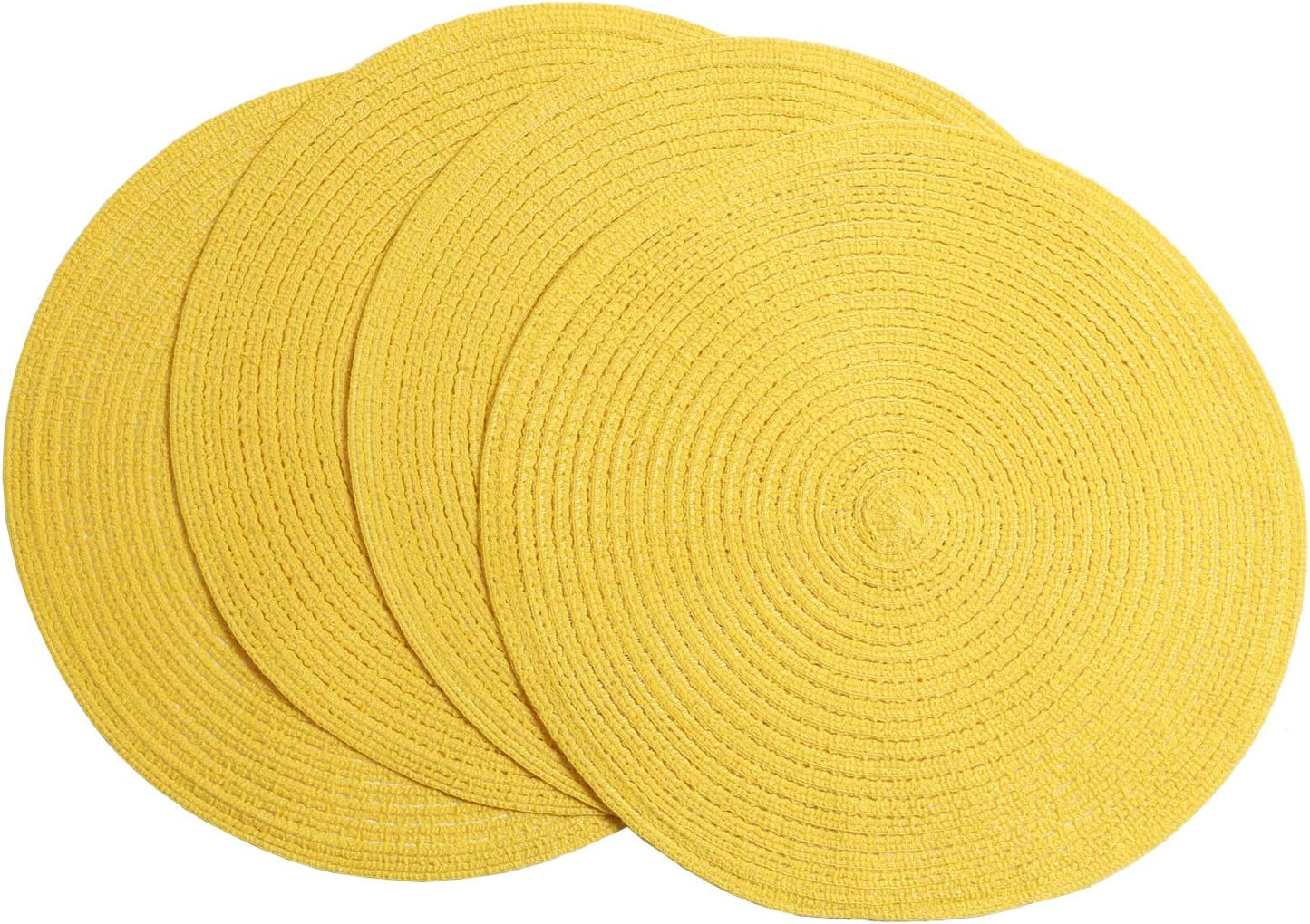 Round Braided Placemats Set of 4 Washable Kitchen Table Place Mats Doilies Table Mats for Home Wedding Party Dining Table Decor (Yellow, 4)