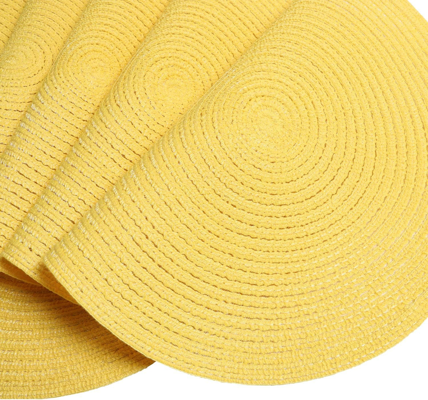 Round Braided Placemats Set of 4 Washable Kitchen Table Place Mats Doilies Table Mats for Home Wedding Party Dining Table Decor (Yellow, 4)