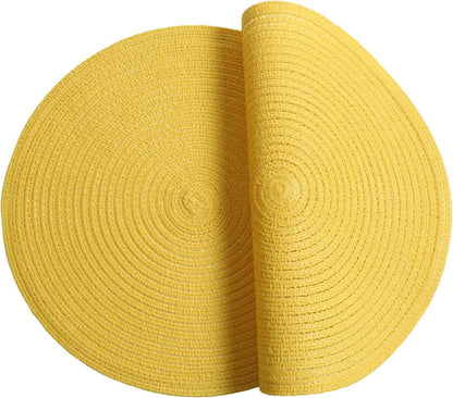 Round Braided Placemats Set of 4 Washable Kitchen Table Place Mats Doilies Table Mats for Home Wedding Party Dining Table Decor (Yellow, 4)