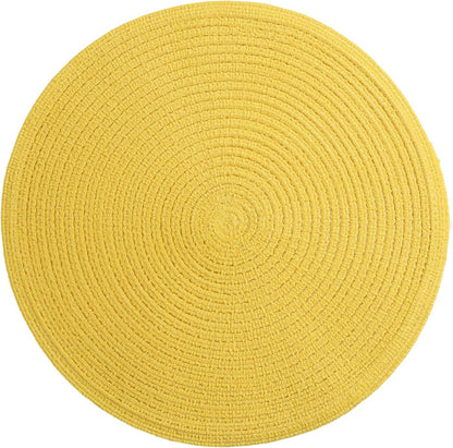 Round Braided Placemats Set of 4 Washable Kitchen Table Place Mats Doilies Table Mats for Home Wedding Party Dining Table Decor (Yellow, 4)