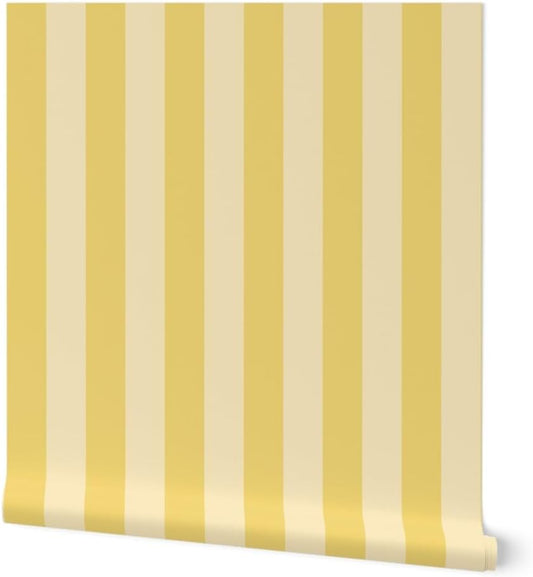Yellow Stripes Peel and Stick Wallpaper | Sample 12" x 24" | Wide Stripe Pastel Bright Bold Dramatic | Self-adhesive, removable and renter-friendly