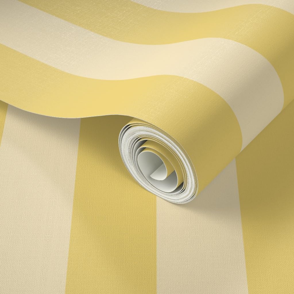 Yellow Stripes Peel and Stick Wallpaper | Sample 12" x 24" | Wide Stripe Pastel Bright Bold Dramatic | Self-adhesive, removable and renter-friendly