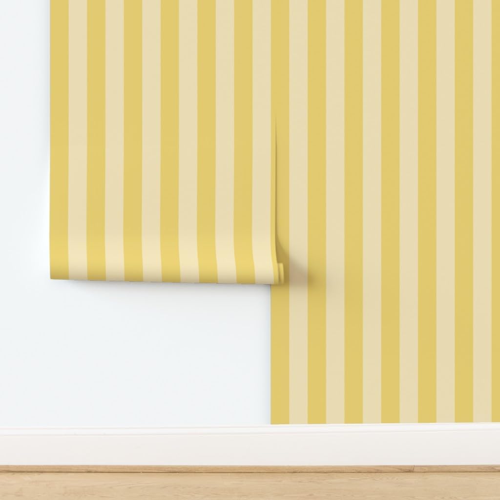 Yellow Stripes Peel and Stick Wallpaper | Sample 12" x 24" | Wide Stripe Pastel Bright Bold Dramatic | Self-adhesive, removable and renter-friendly