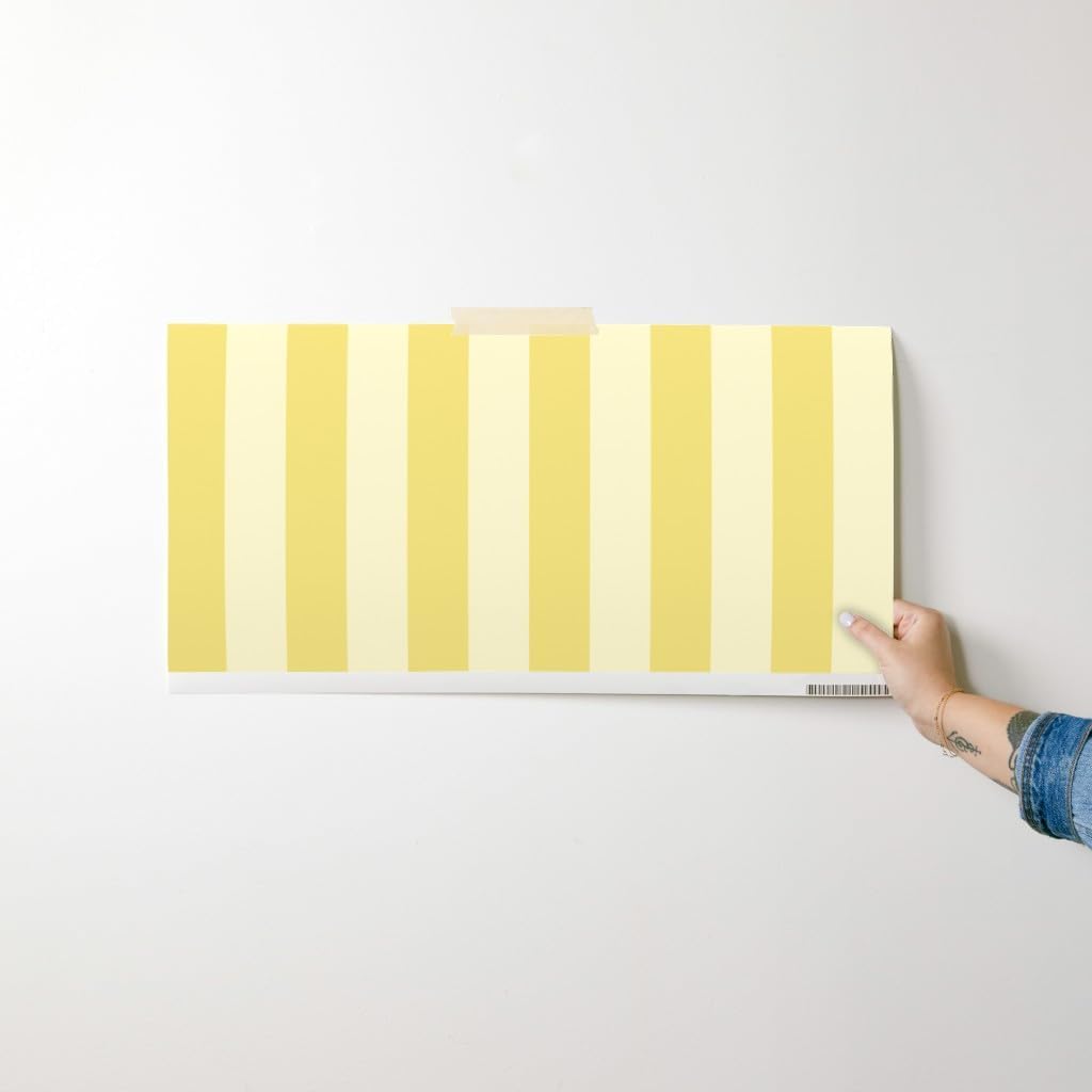 Yellow Stripes Peel and Stick Wallpaper | Sample 12" x 24" | Wide Stripe Pastel Bright Bold Dramatic | Self-adhesive, removable and renter-friendly