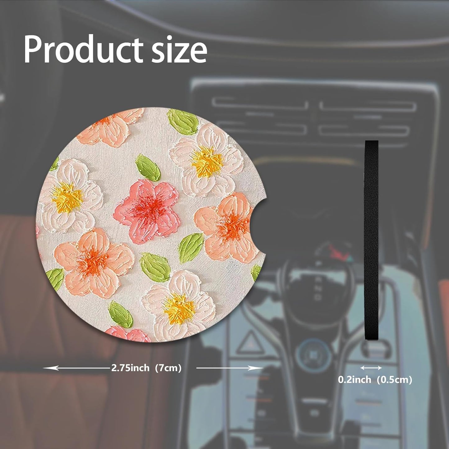 2pcs Cute Yellow and Red Flowers Car Coasters,Absorbent Universal neoprener Cup Holder Coasters with a Finger Notch,Car Accessories for Women&Man Interior，2.75" 7