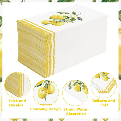 100Pcs Lemons Paper Napkins 3 Ply Watercolor Yellow Lemons Napkins Yellow Summer Fruit Theme Disposable Paper Guest Towels for Bathroom Anniversary Wedding Bridal Shower Birthday Italian Theme Party