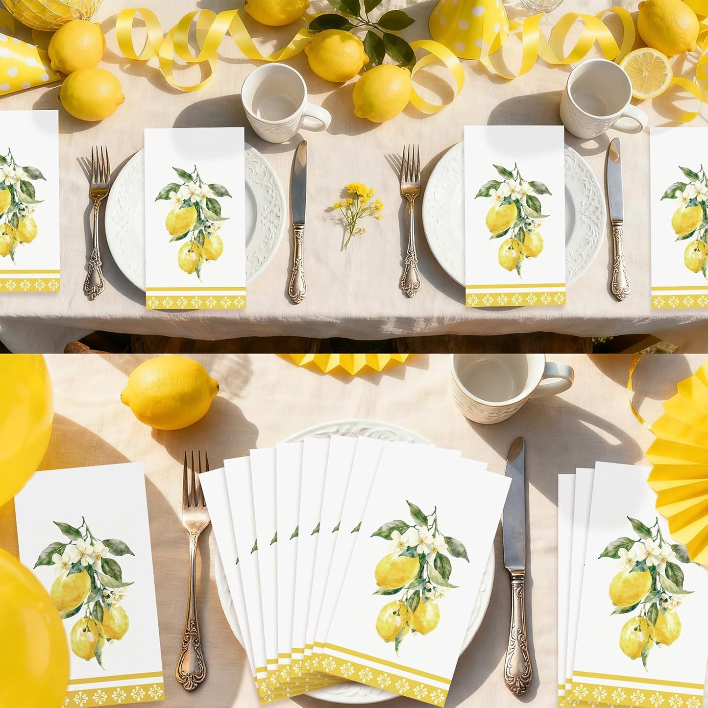 100Pcs Lemons Paper Napkins 3 Ply Watercolor Yellow Lemons Napkins Yellow Summer Fruit Theme Disposable Paper Guest Towels for Bathroom Anniversary Wedding Bridal Shower Birthday Italian Theme Party
