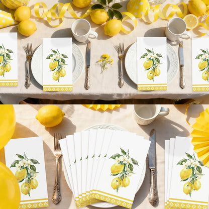 100Pcs Lemons Paper Napkins 3 Ply Watercolor Yellow Lemons Napkins Yellow Summer Fruit Theme Disposable Paper Guest Towels for Bathroom Anniversary Wedding Bridal Shower Birthday Italian Theme Party