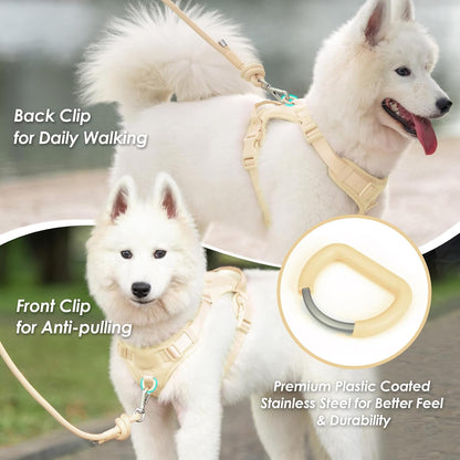 No Pull Dog Harness for Small Sized Dogs, Puppy Vest No Choke | Light Yellow XS, Release at Neck, Soft Space Cotton, Padded Breathable, 2 Metal Leash Hooks, Adjustable, with Control Handle