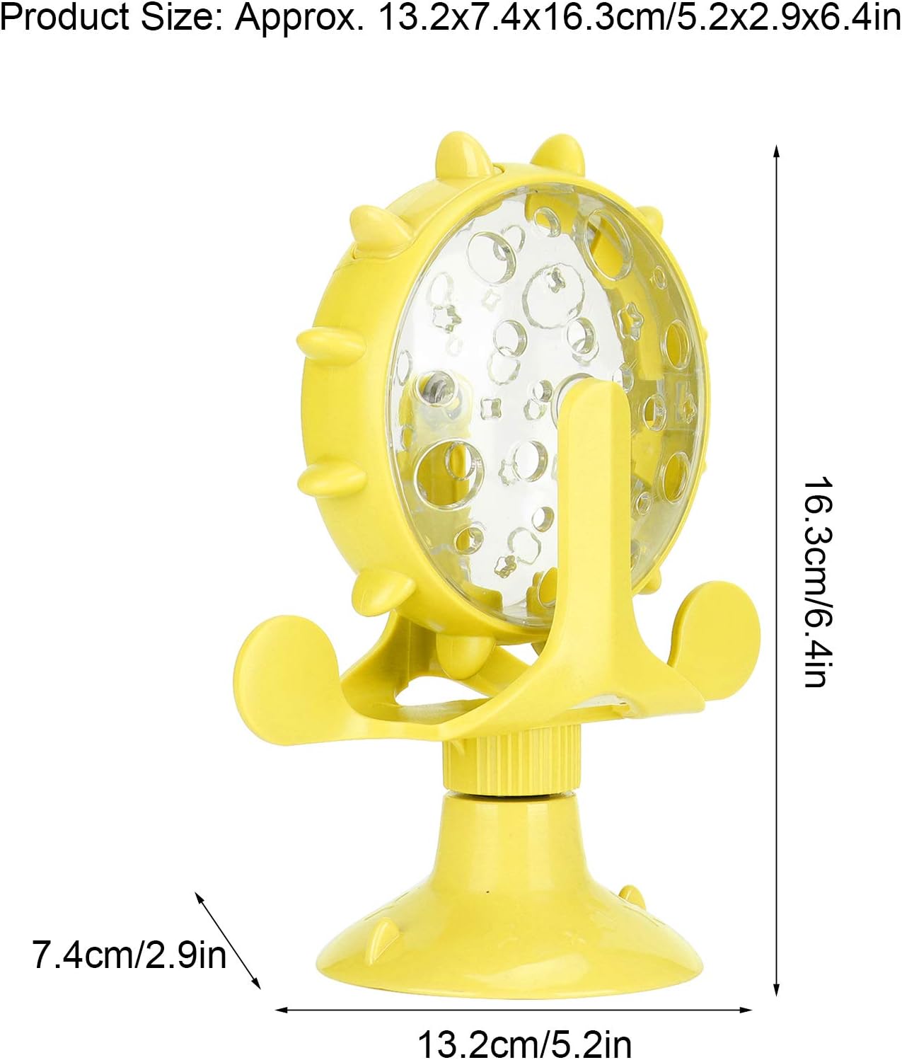Interactive Cat Food Treats Dispenser Toy, Pet Slow Feeder Feed Training Toy Cat Windmill Toy Dog Food Dispenser, 360° Rotating Windmill Suction Cup Toys for Educational Interactive Training (Yellow)