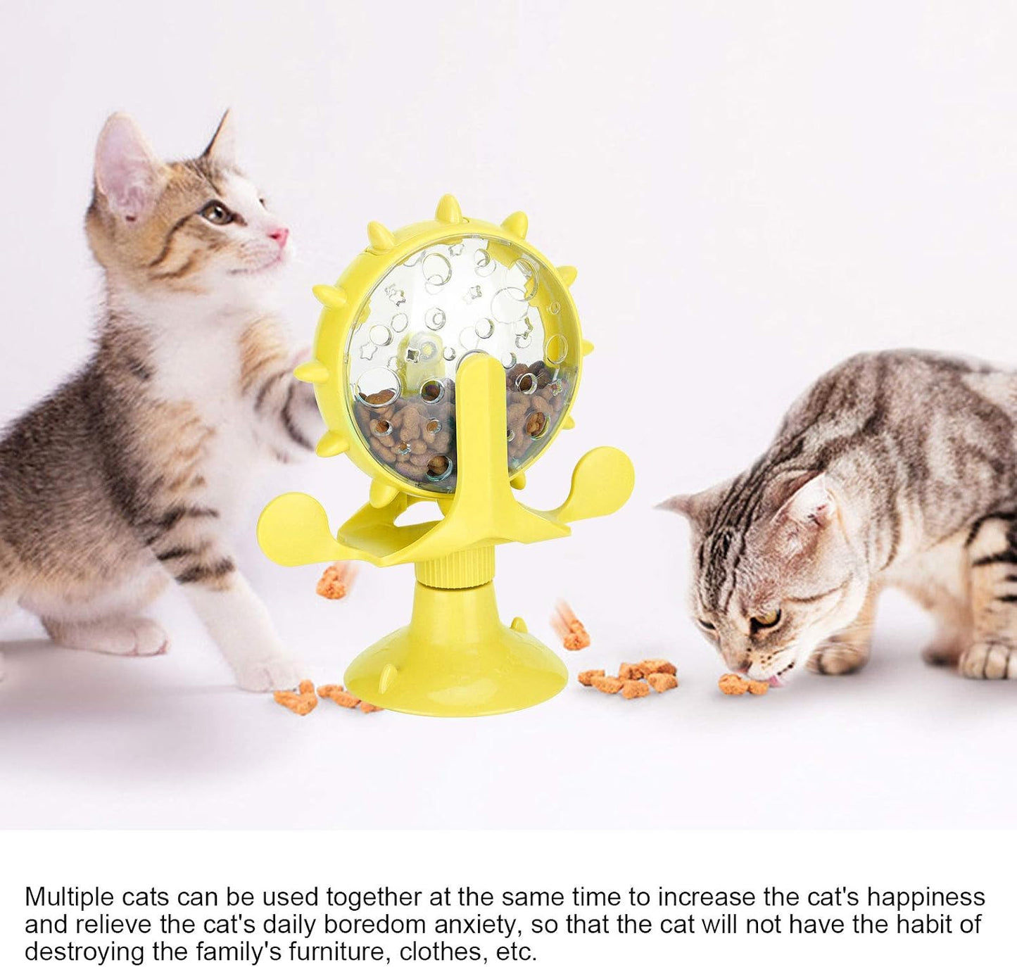 Interactive Cat Food Treats Dispenser Toy, Pet Slow Feeder Feed Training Toy Cat Windmill Toy Dog Food Dispenser, 360° Rotating Windmill Suction Cup Toys for Educational Interactive Training (Yellow)