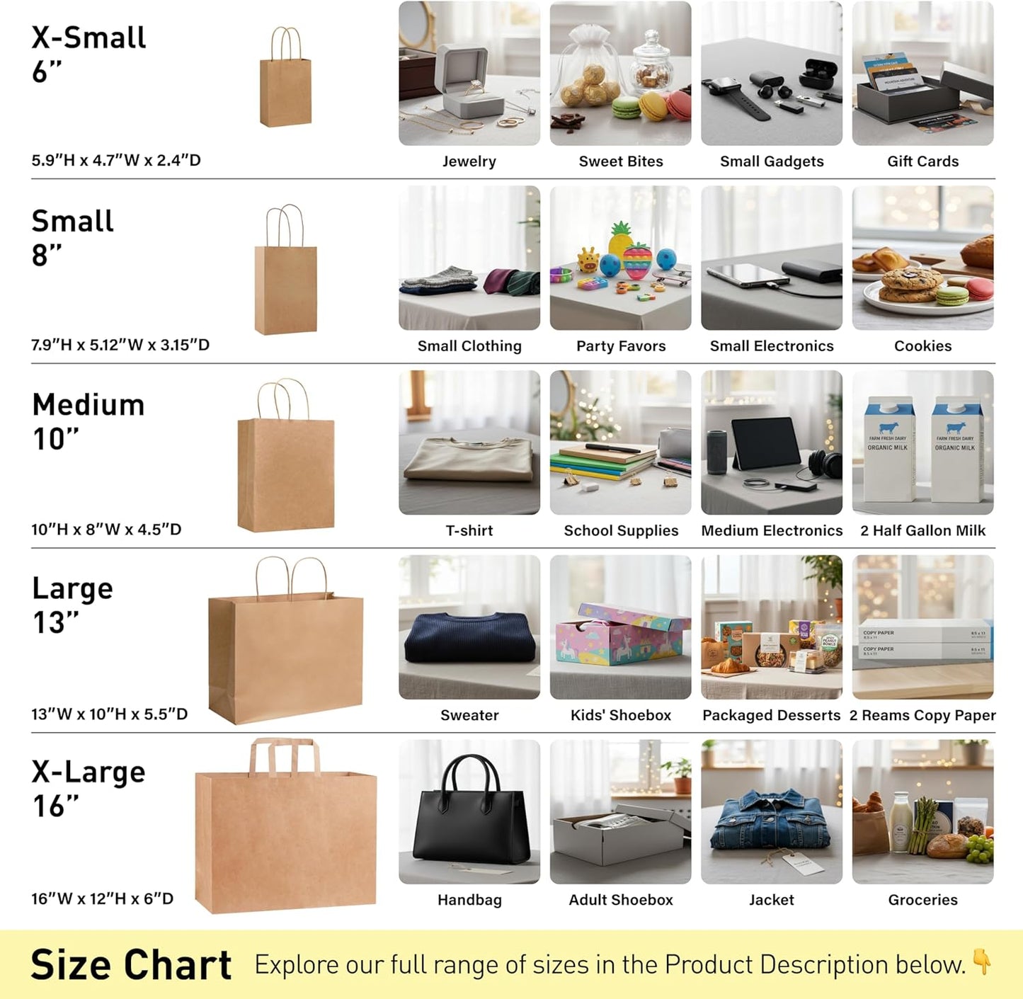 25 Pack Yellow Gift Bags with Handles – 8x4.5x10 Medium Bags for Shopping, Retail, DIY, Wedding, Party Favors & Special Occasions