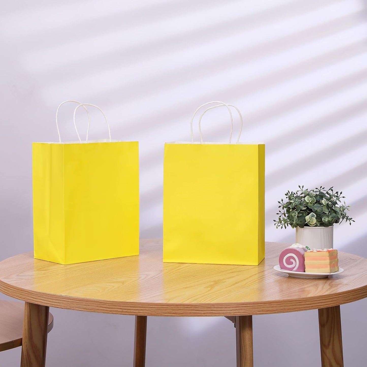 25 Pack Yellow Gift Bags with Handles – 8x4.5x10 Medium Bags for Shopping, Retail, DIY, Wedding, Party Favors & Special Occasions