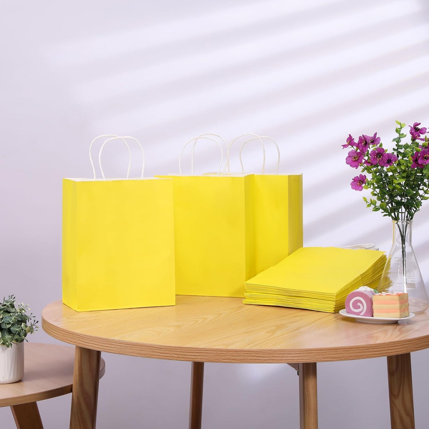 25 Pack Yellow Gift Bags with Handles – 8x4.5x10 Medium Bags for Shopping, Retail, DIY, Wedding, Party Favors & Special Occasions