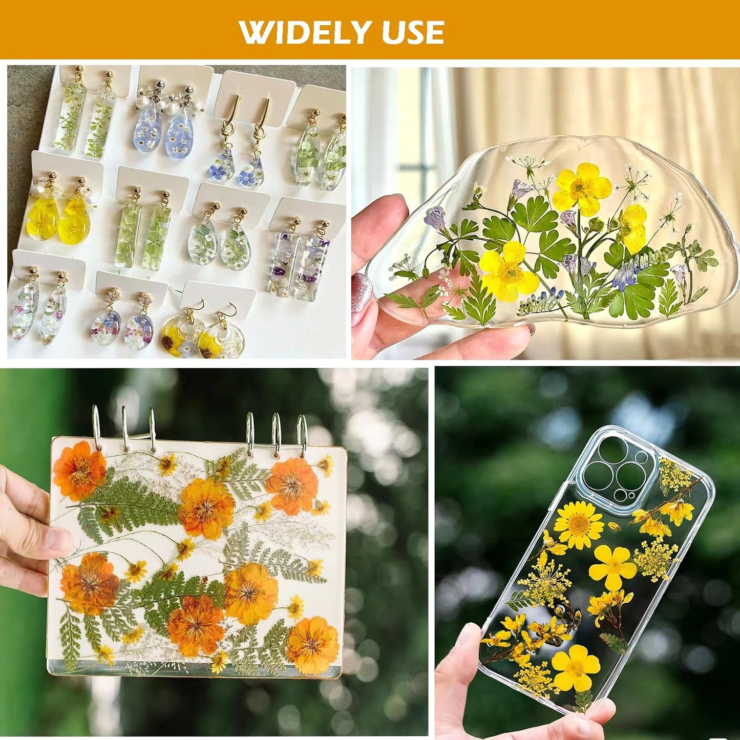 Dried Pressed Flowers for Resin, Real Pressed Flowers Dry Leaves Bulk Natural Herbs Kit for Scrapbooking DIY Art Crafts, Nails Décor, Epoxy Resin Jewelry, Candle, Soap Making (Bright Yellow)