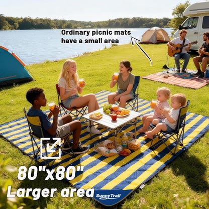 Picnic Blanket 80"x80" – Extra Large Waterproof Outdoor Blanket for Beach, Park, Grass, Lawn, Camping, Sandproof Mat, Foldable & Portable, Ideal Wedding Registry & Family Travel Accessory