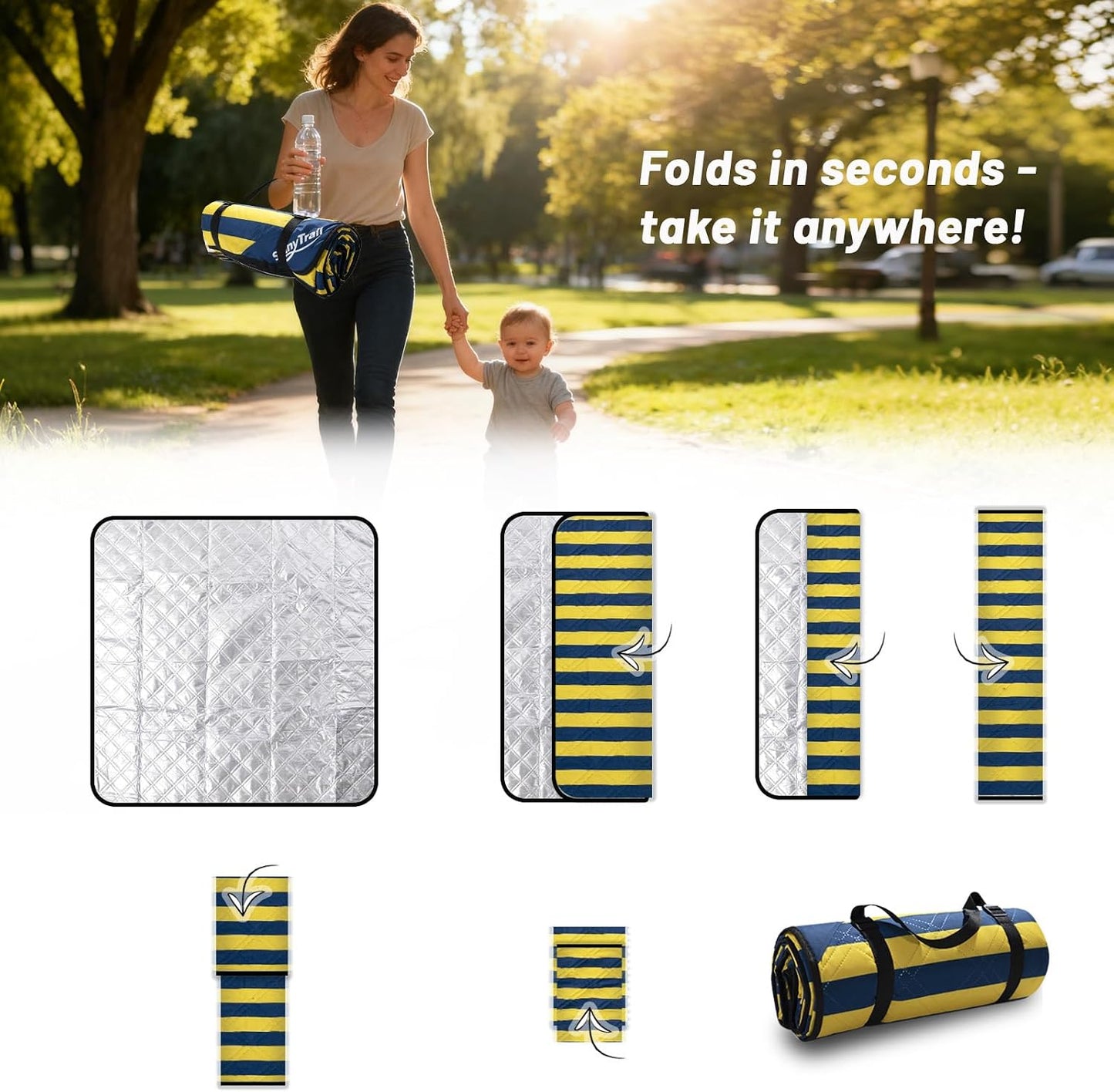 Picnic Blanket 80"x80" – Extra Large Waterproof Outdoor Blanket for Beach, Park, Grass, Lawn, Camping, Sandproof Mat, Foldable & Portable, Ideal Wedding Registry & Family Travel Accessory