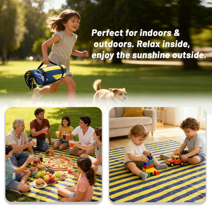 Picnic Blanket 80"x80" – Extra Large Waterproof Outdoor Blanket for Beach, Park, Grass, Lawn, Camping, Sandproof Mat, Foldable & Portable, Ideal Wedding Registry & Family Travel Accessory