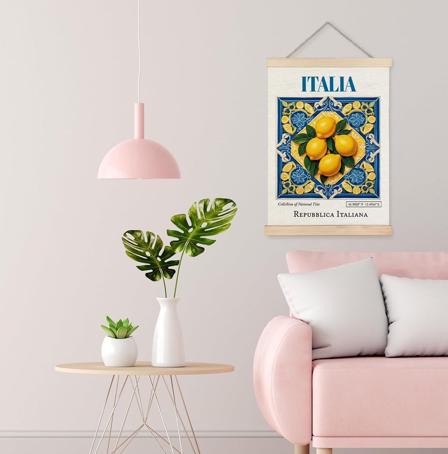Yomisex Italia Tile Lemon Wall Art Poster, Traditional Republica Italiana Ceramic Tiles Lemons Gift Aesthetic Canvas Prints Wall Art Framed for Home Kitchen Dining Room Decor, 12x16 Inch