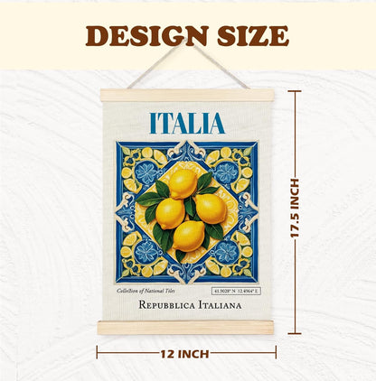 Yomisex Italia Tile Lemon Wall Art Poster, Traditional Republica Italiana Ceramic Tiles Lemons Gift Aesthetic Canvas Prints Wall Art Framed for Home Kitchen Dining Room Decor, 12x16 Inch
