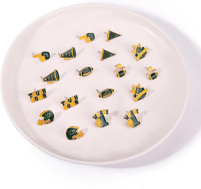 9 Pairs Football Stud Earrings for Women Game Day Football Helmet Touch Down Ear Stud Earrings Team Jewelry