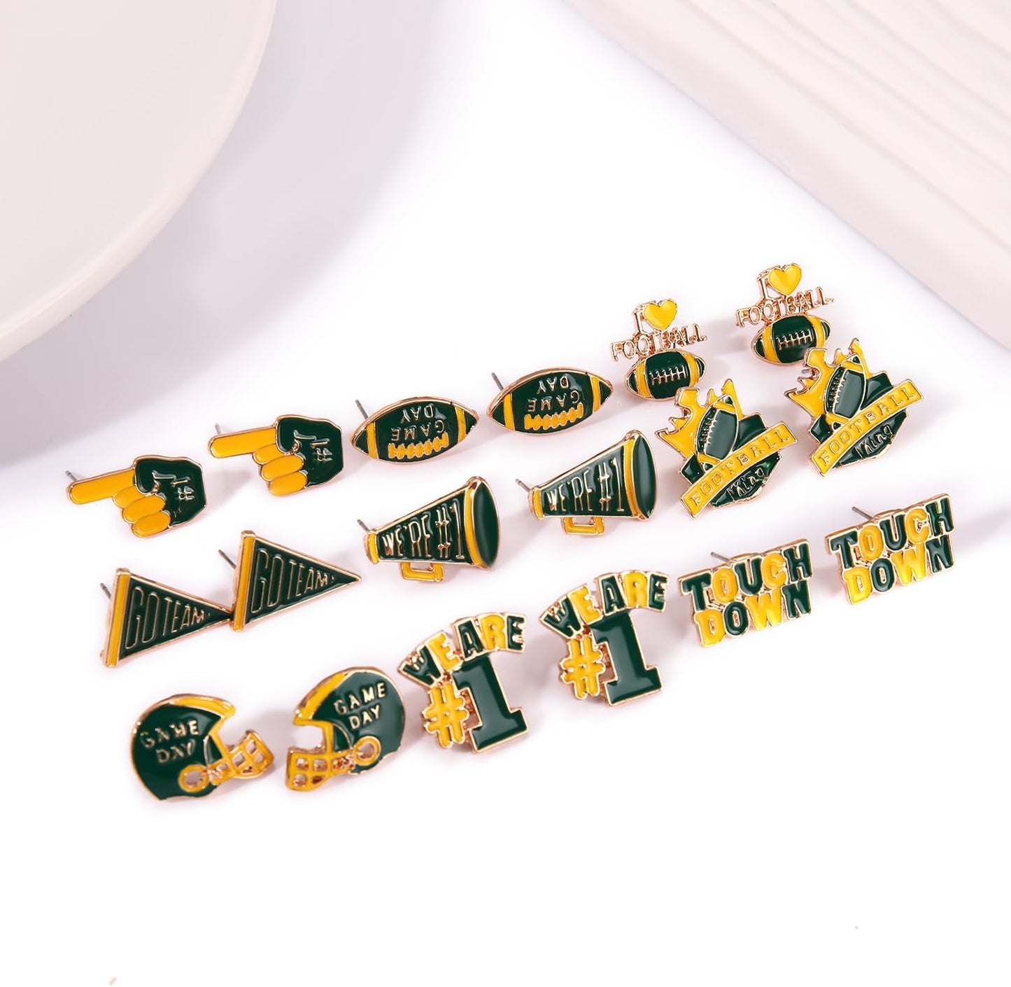 9 Pairs Football Stud Earrings for Women Game Day Football Helmet Touch Down Ear Stud Earrings Team Jewelry