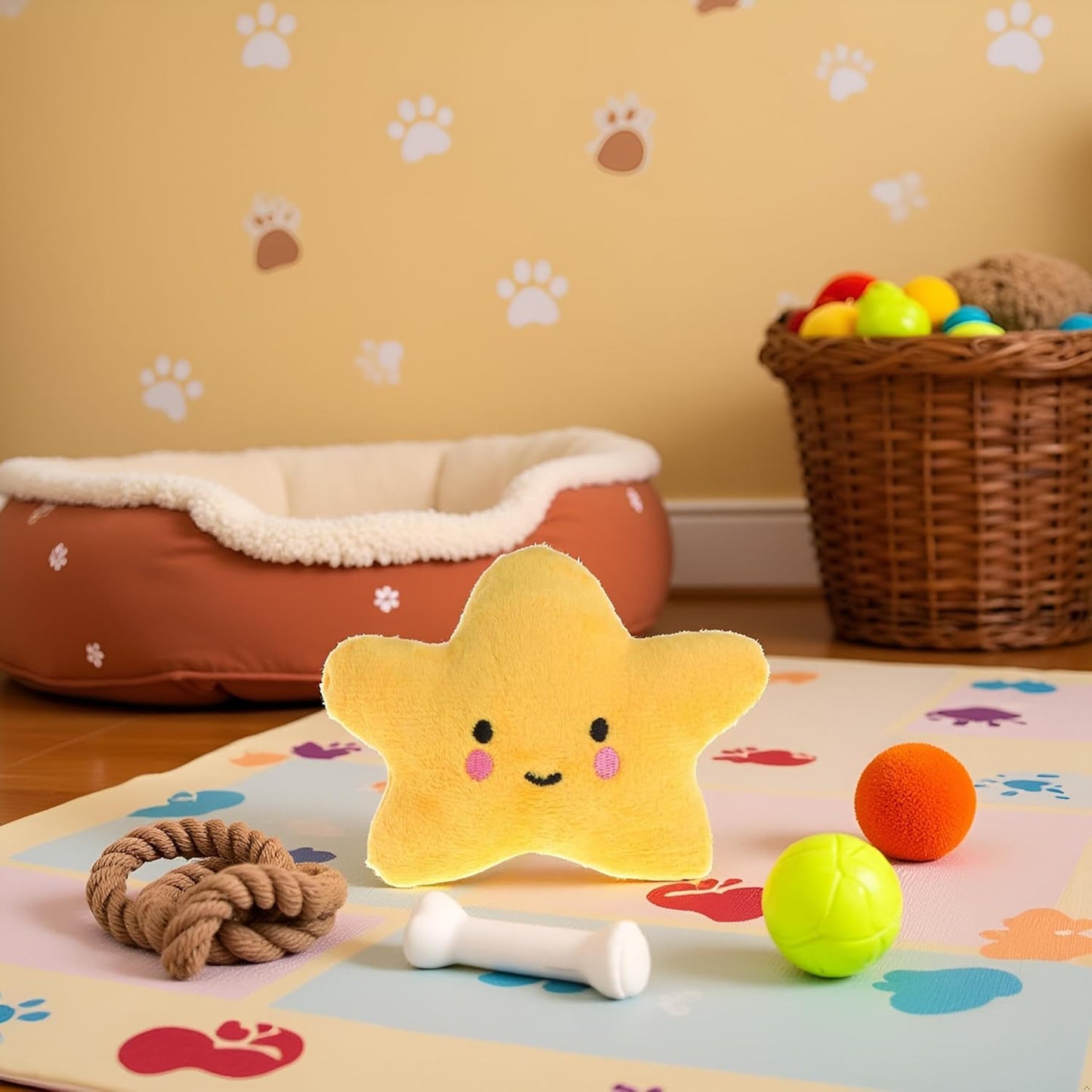 Yellow Star Plush Pet Dog Toys Cute Squeaky Toy for Interactive Toy Dog Chew Toy for Pet Dog Puppy Training Playing, Squeak