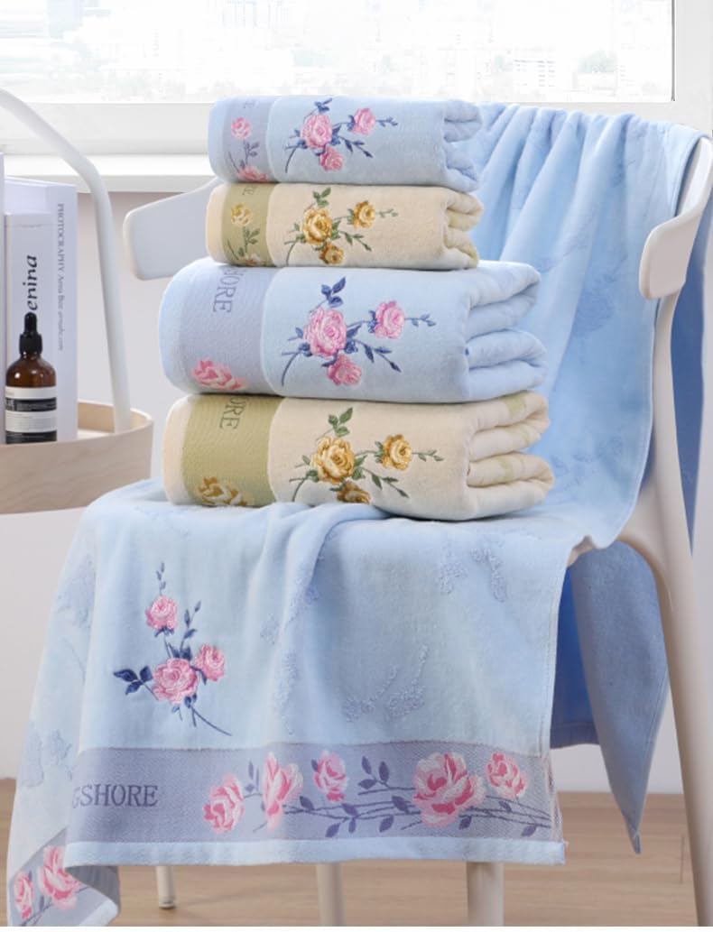 3 Piece Premium Bath Towel Set (Flowers), 1 Bath Towel 1 Hand Towel 1 Washcloth, Quick-Drying, 100% Cotton，Oeko-TEX Certified (Yellow)