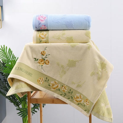 3 Piece Premium Bath Towel Set (Flowers), 1 Bath Towel 1 Hand Towel 1 Washcloth, Quick-Drying, 100% Cotton，Oeko-TEX Certified (Yellow)